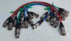 10 x XLR Patch Cables Two of Each Colour Red Green Blue Purple White
